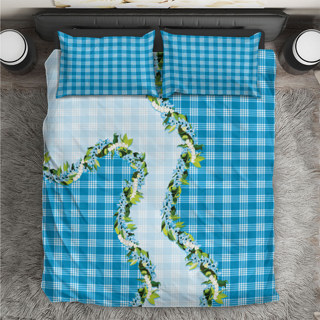 Blue Hawaii Palaka Bedding Set Maile Pikake Honohono Orchid Lei LT05 Blue - Polynesian Pride