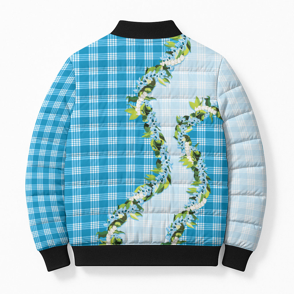 Blue Hawaii Palaka Bomber Puffer Jacket Maile Pikake Honohono Orchid Lei LT05 - Polynesian Pride