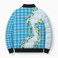 Blue Hawaii Palaka Bomber Puffer Jacket Maile Pikake Honohono Orchid Lei LT05 - Polynesian Pride
