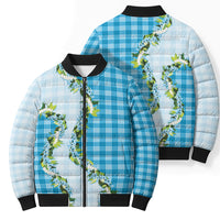 Blue Hawaii Palaka Bomber Puffer Jacket Maile Pikake Honohono Orchid Lei LT05 - Polynesian Pride