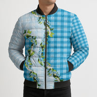 Blue Hawaii Palaka Bomber Puffer Jacket Maile Pikake Honohono Orchid Lei LT05 - Polynesian Pride
