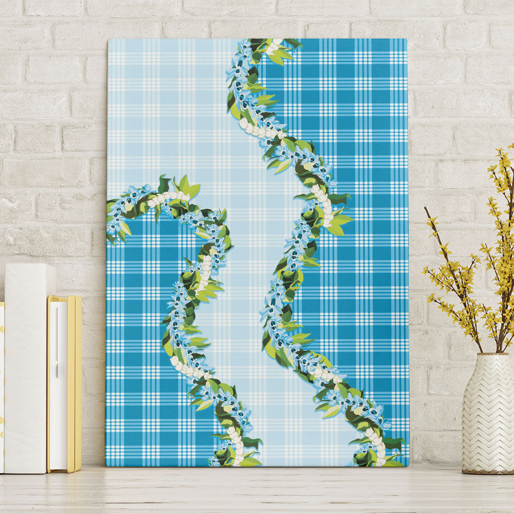 Blue Hawaii Palaka Canvas Wall Art Maile Pikake Honohono Orchid Lei LT05 Without Frame Blue - Polynesian Pride