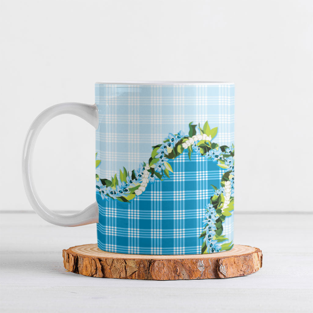 Blue Hawaii Palaka Ceramic Mug Maile Pikake Honohono Orchid Lei LT05 Blue - Polynesian Pride