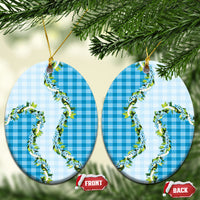 Blue Hawaii Palaka Ceramic Ornament Maile Pikake Honohono Orchid Lei LT05 Oval Blue - Polynesian Pride
