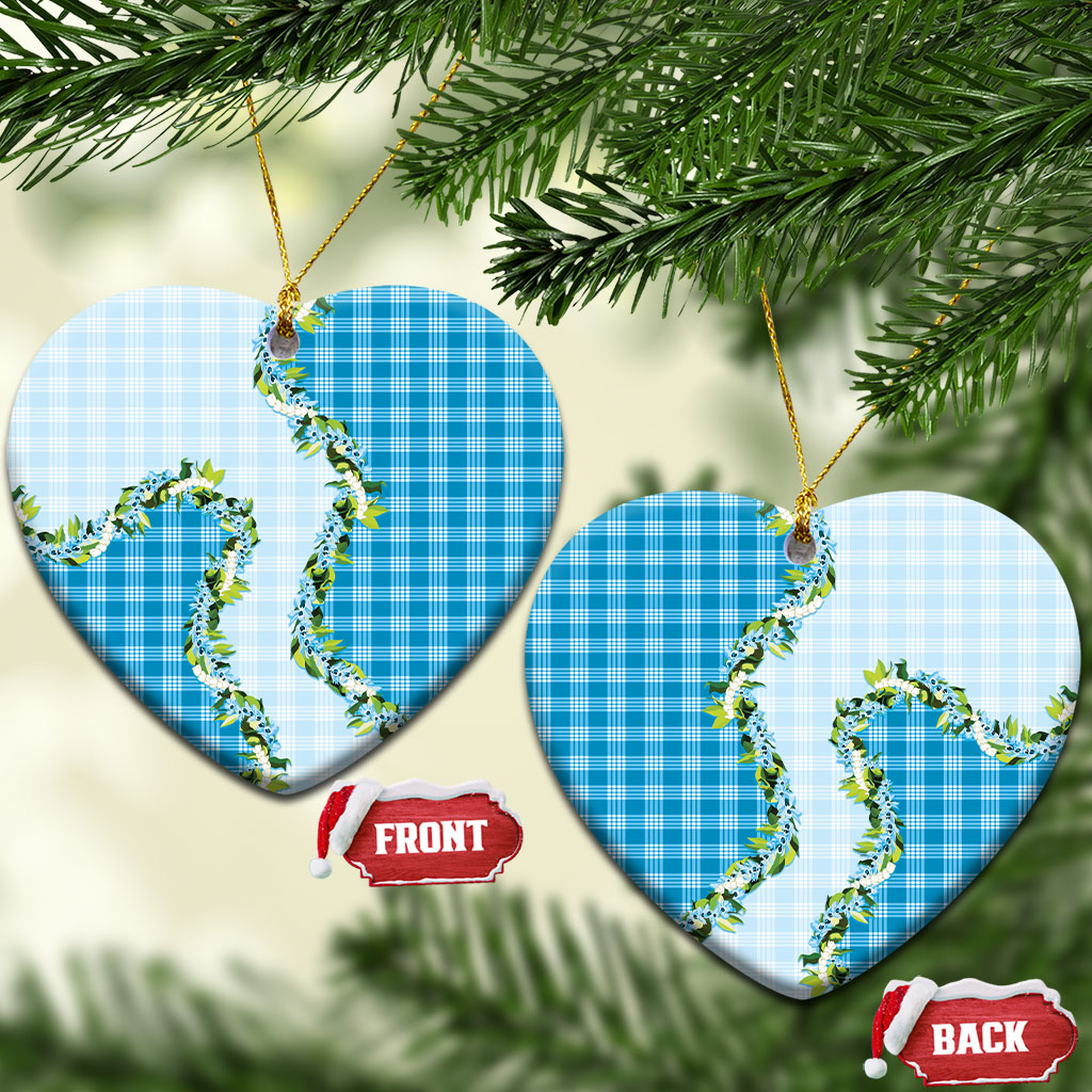 Blue Hawaii Palaka Ceramic Ornament Maile Pikake Honohono Orchid Lei LT05 Heart Blue - Polynesian Pride