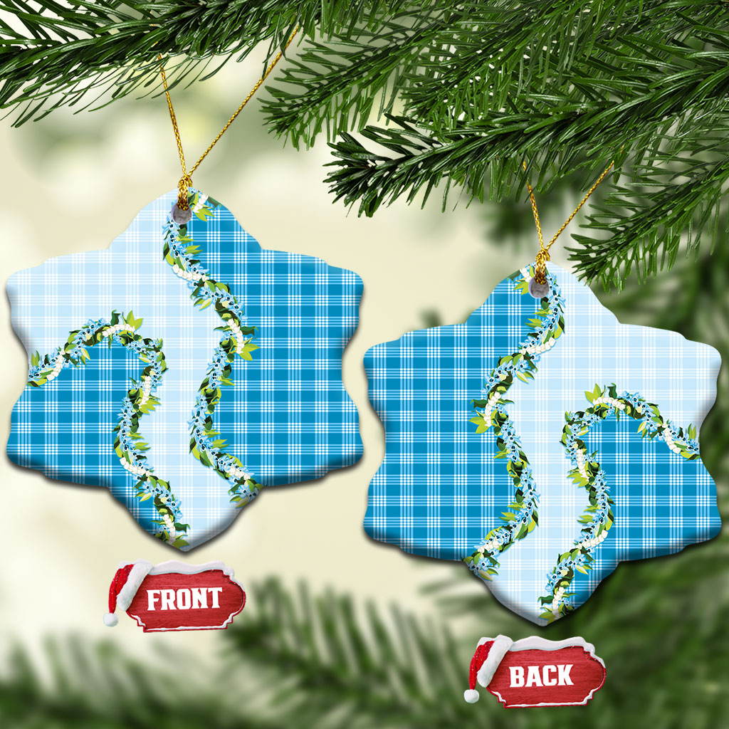 Blue Hawaii Palaka Ceramic Ornament Maile Pikake Honohono Orchid Lei LT05 Snow Flake Blue - Polynesian Pride
