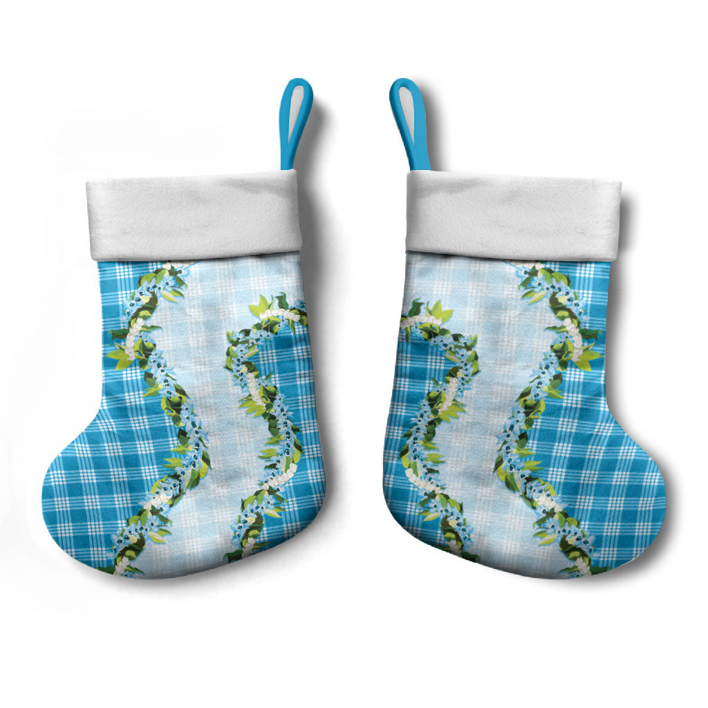 Blue Hawaii Palaka Christmas Stocking Maile Pikake Honohono Orchid Lei LT05 - Polynesian Pride