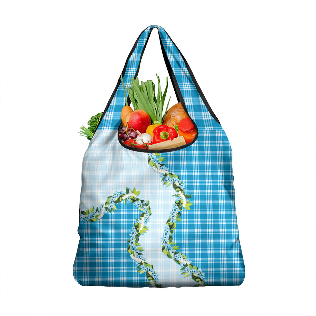 Blue Hawaii Palaka Grocery Bag Maile Pikake Honohono Orchid Lei LT05 1-pack One Size Blue - Polynesian Pride