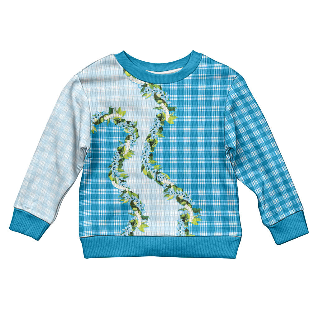 Blue Hawaii Palaka Kid Ugly Christmas Sweater Maile Pikake Honohono Orchid Lei LT05 Kid Blue - Polynesian Pride