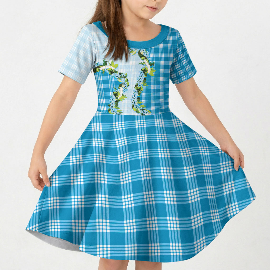 Blue Hawaii Palaka Kid Short Sleeve Dress Maile Pikake Honohono Orchid Lei LT05 KID Blue - Polynesian Pride