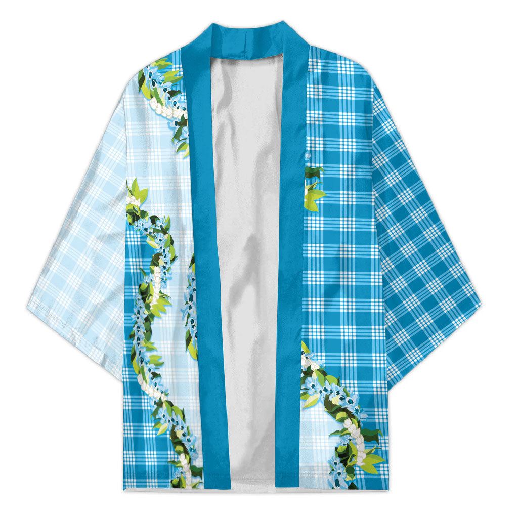 Blue Hawaii Palaka Kimono Maile Pikake Honohono Orchid Lei LT05 Unisex Blue - Polynesian Pride