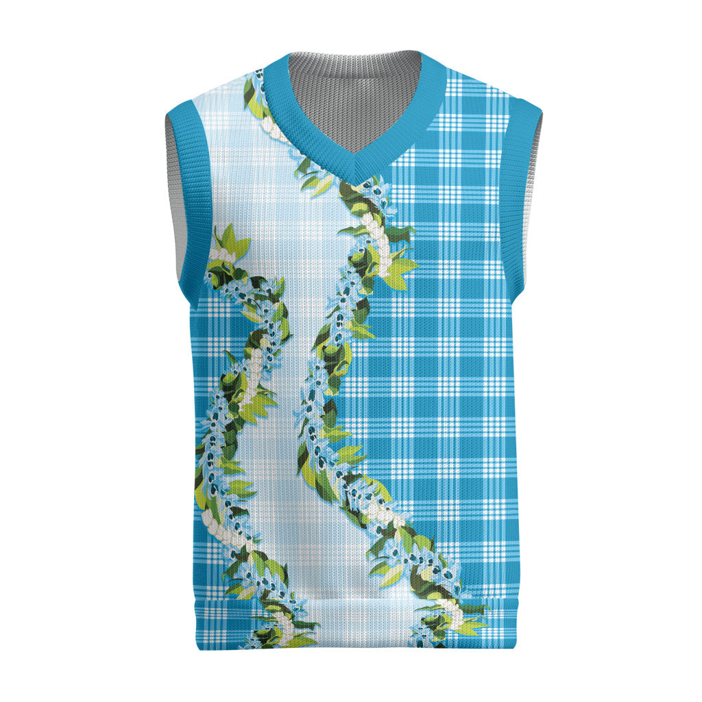 Blue Hawaii Palaka Christmas Knitted V-Neck Vest Maile Pikake Honohono Orchid Lei LT05 Blue - Polynesian Pride