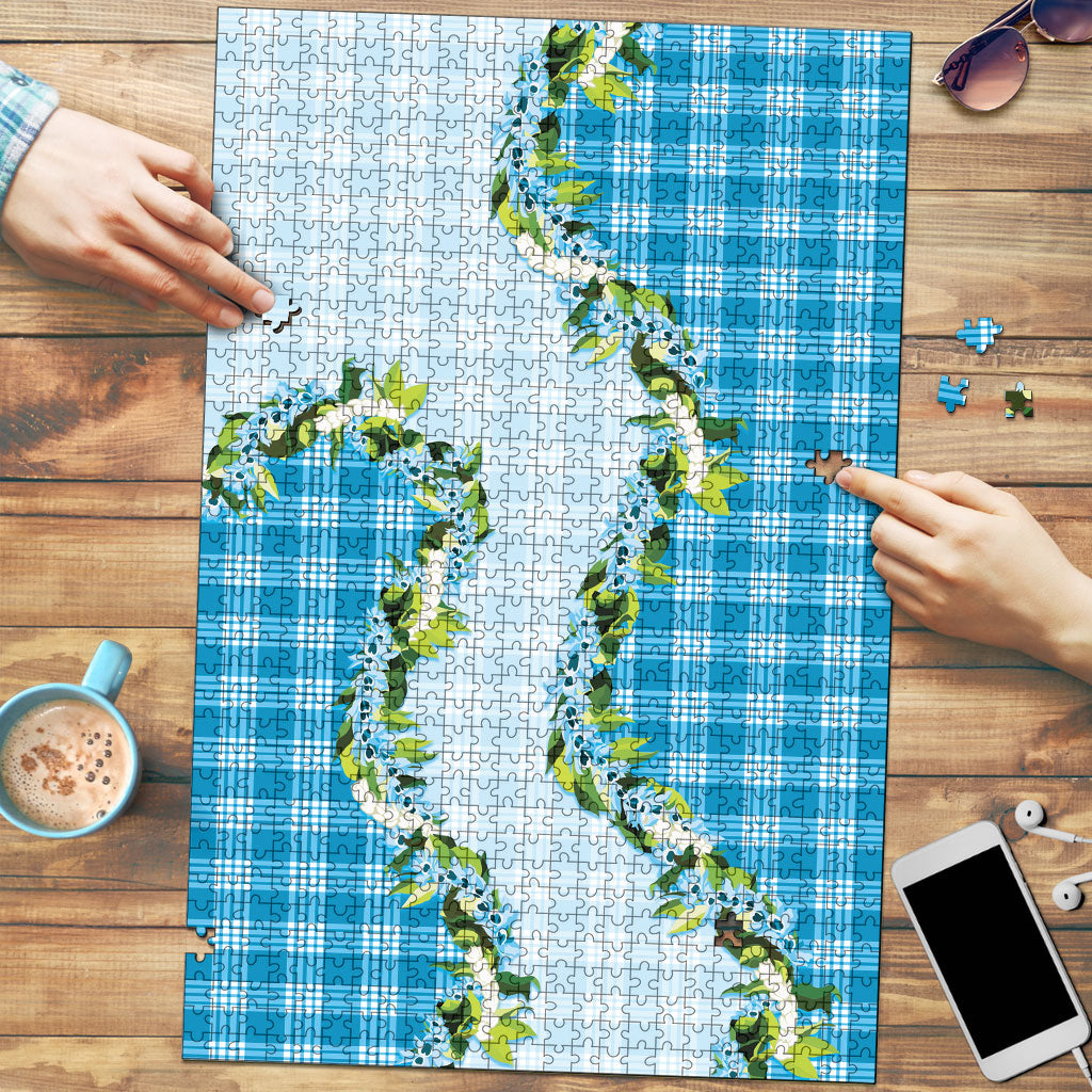 Blue Hawaii Palaka Puzzle Maile Pikake Honohono Orchid Lei LT05 Blue - Polynesian Pride