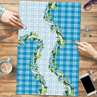 Blue Hawaii Palaka Puzzle Maile Pikake Honohono Orchid Lei LT05 Blue - Polynesian Pride
