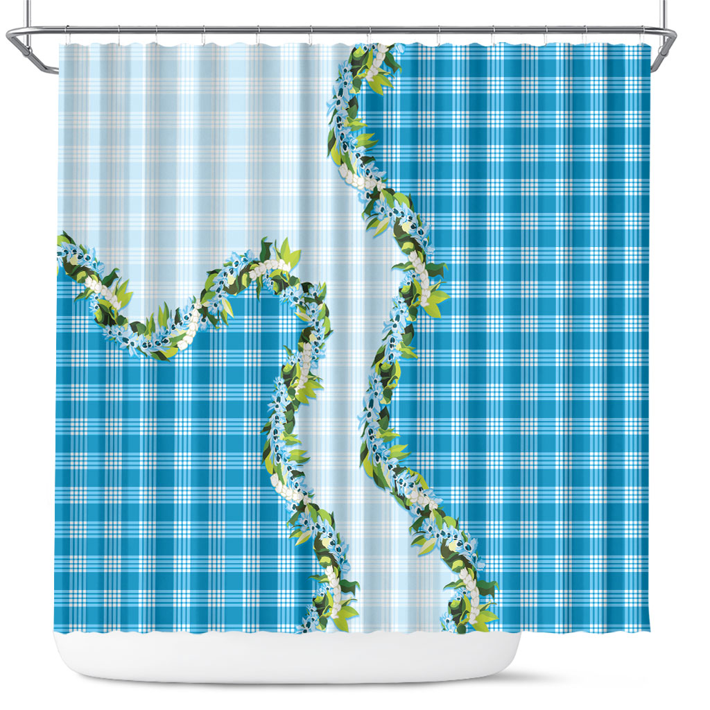 Blue Hawaii Palaka Shower Curtain Maile Pikake Honohono Orchid Lei LT05 Blue - Polynesian Pride