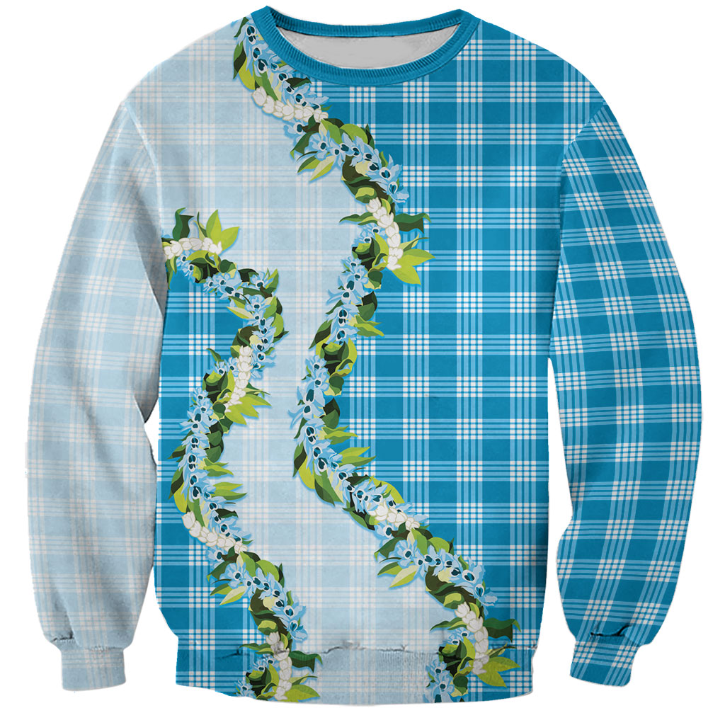 Blue Hawaii Palaka Sweatshirt Maile Pikake Honohono Orchid Lei LT05 Unisex Blue - Polynesian Pride