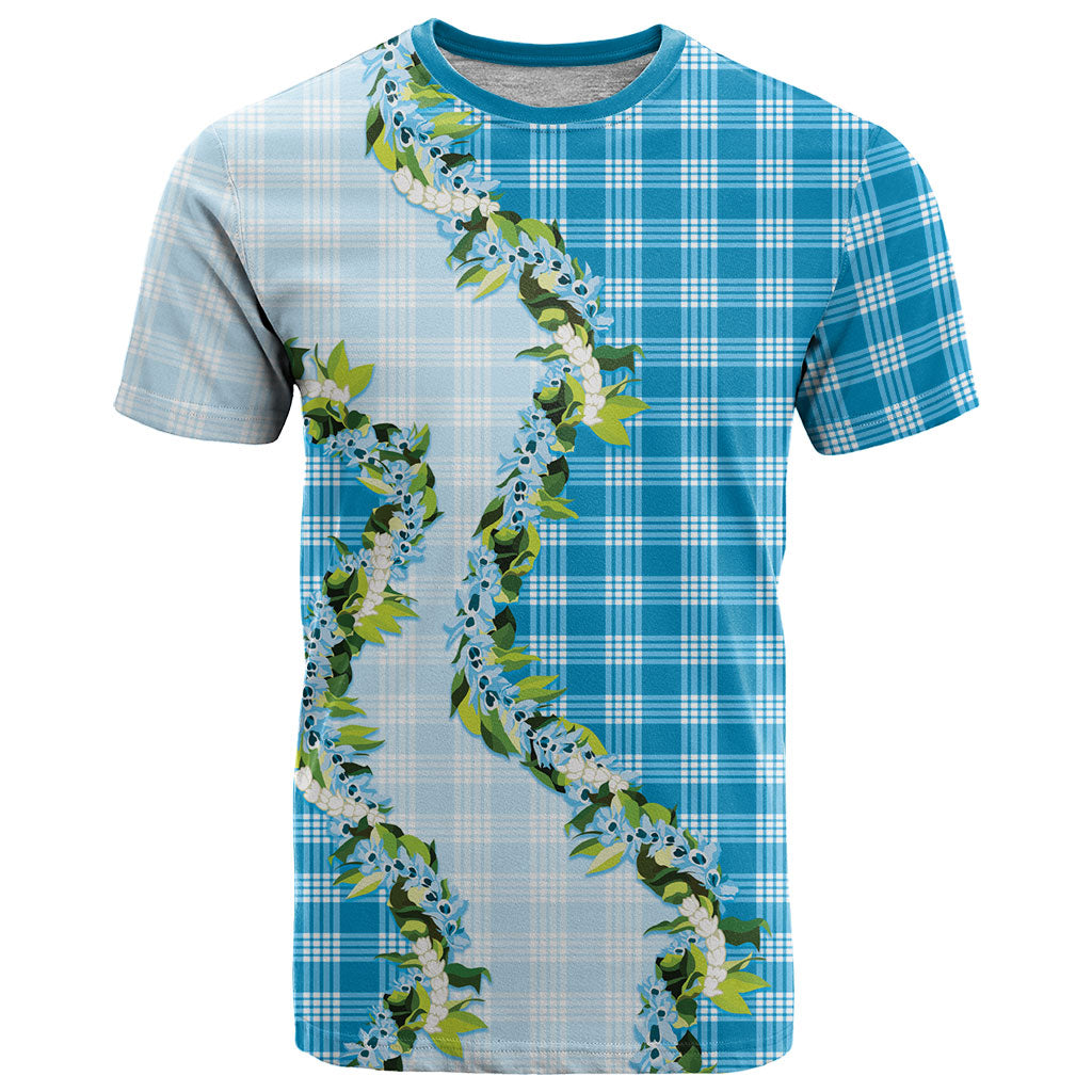 Blue Hawaii Palaka T Shirt Maile Pikake Honohono Orchid Lei LT05 Blue - Polynesian Pride