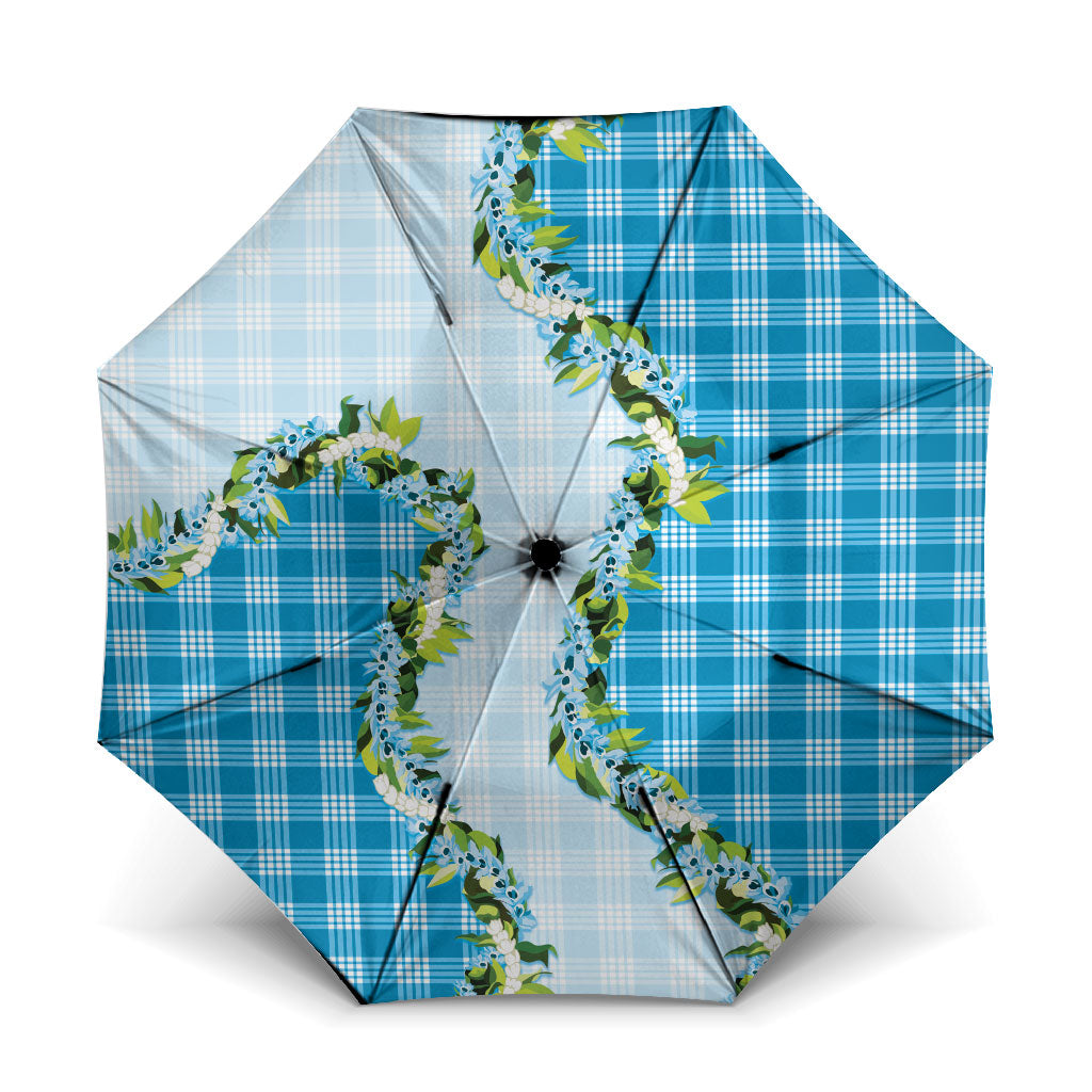 Blue Hawaii Palaka Umbrella Maile Pikake Honohono Orchid Lei LT05 One Size Folded 11.42 inch Opened Diameter 37.4 inch Blue - Polynesian Pride