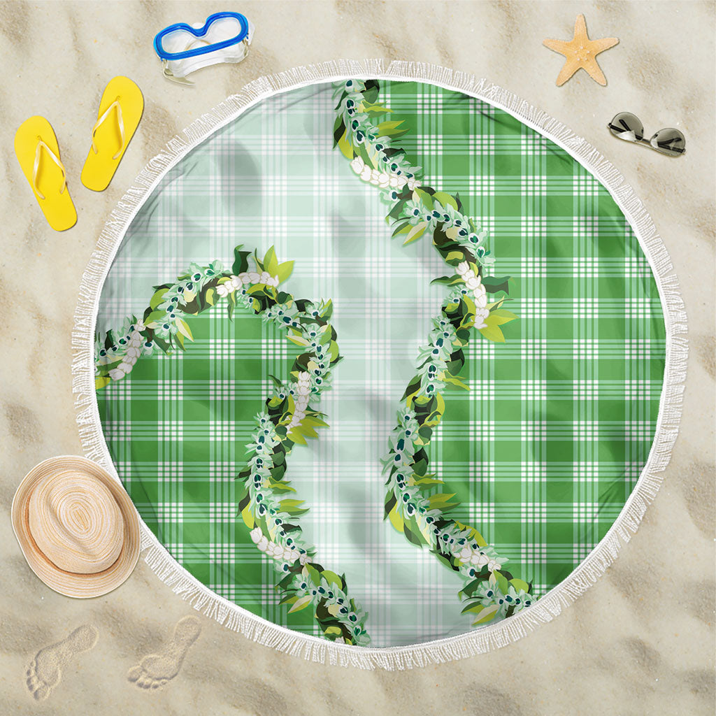 Green Hawaii Palaka Beach Blanket Maile Pikake Honohono Orchid Lei LT05 One Size 150cm Green - Polynesian Pride