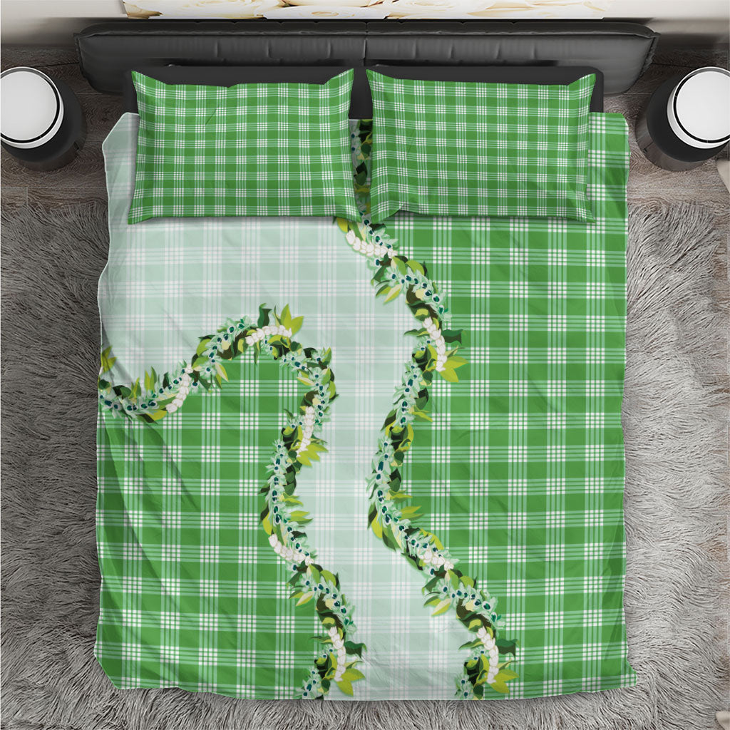 Green Hawaii Palaka Bedding Set Maile Pikake Honohono Orchid Lei LT05 Green - Polynesian Pride