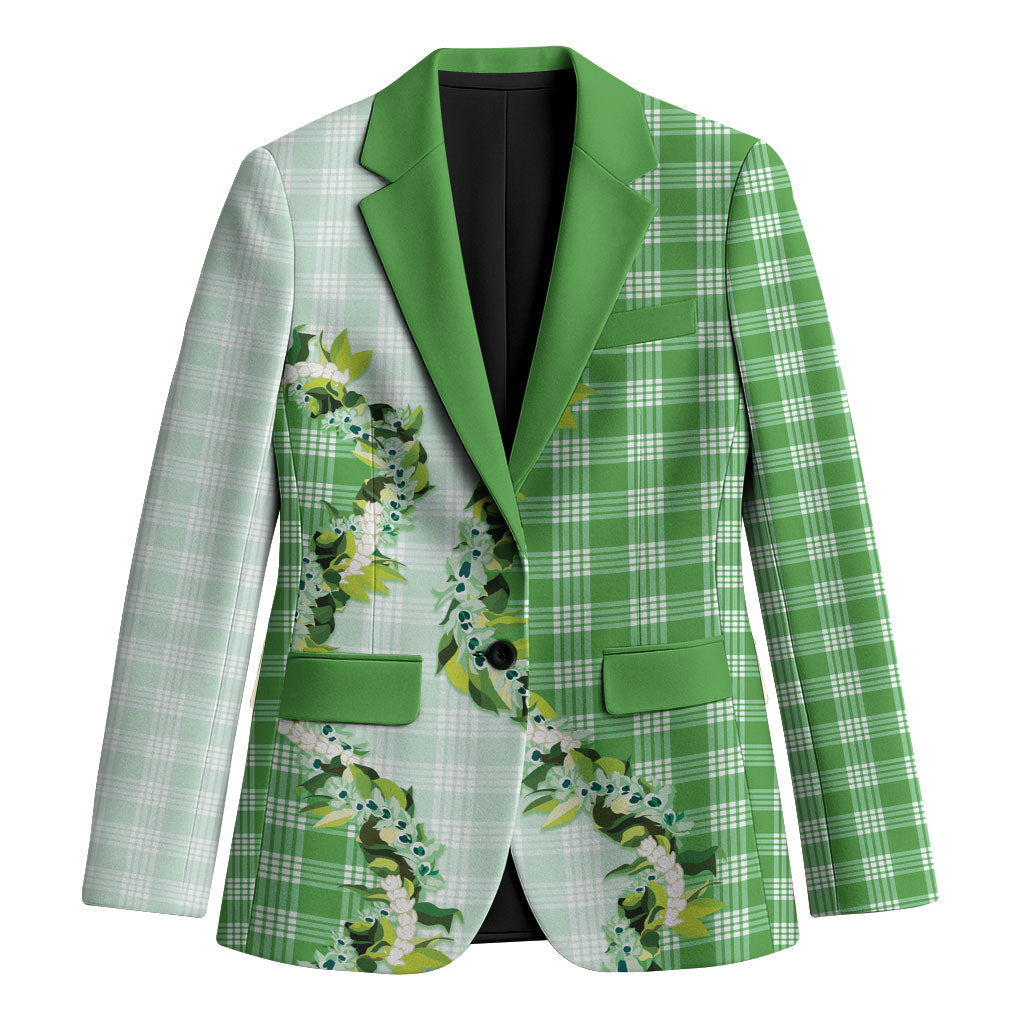 Green Hawaii Palaka Blazer Maile Pikake Honohono Orchid Lei LT05 Unisex Green - Polynesian Pride
