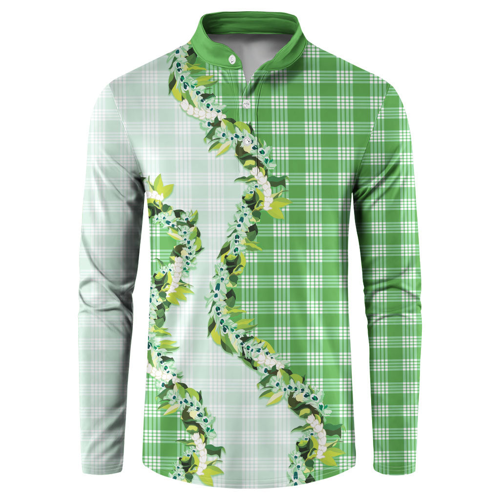 Green Hawaii Palaka Button Sweatshirt Maile Pikake Honohono Orchid Lei LT05 Green - Polynesian Pride