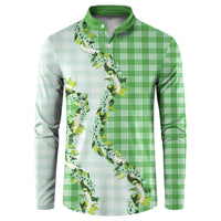 Green Hawaii Palaka Button Sweatshirt Maile Pikake Honohono Orchid Lei LT05 Green - Polynesian Pride
