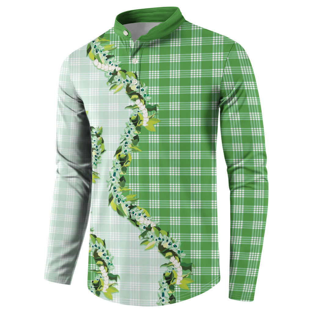 Green Hawaii Palaka Button Sweatshirt Maile Pikake Honohono Orchid Lei LT05 - Polynesian Pride