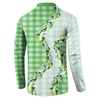 Green Hawaii Palaka Button Sweatshirt Maile Pikake Honohono Orchid Lei LT05 - Polynesian Pride