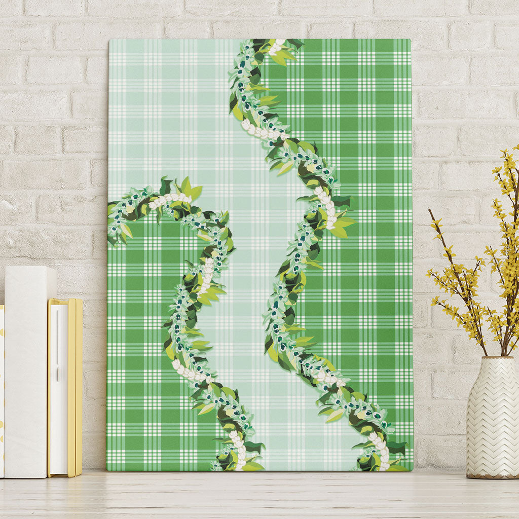 Green Hawaii Palaka Canvas Wall Art Maile Pikake Honohono Orchid Lei LT05 Without Frame Green - Polynesian Pride