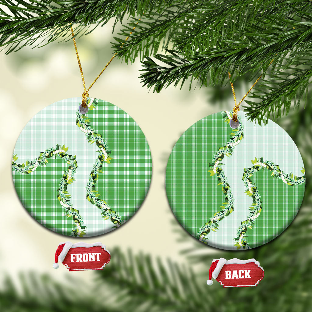 Green Hawaii Palaka Ceramic Ornament Maile Pikake Honohono Orchid Lei LT05 Circle Green - Polynesian Pride
