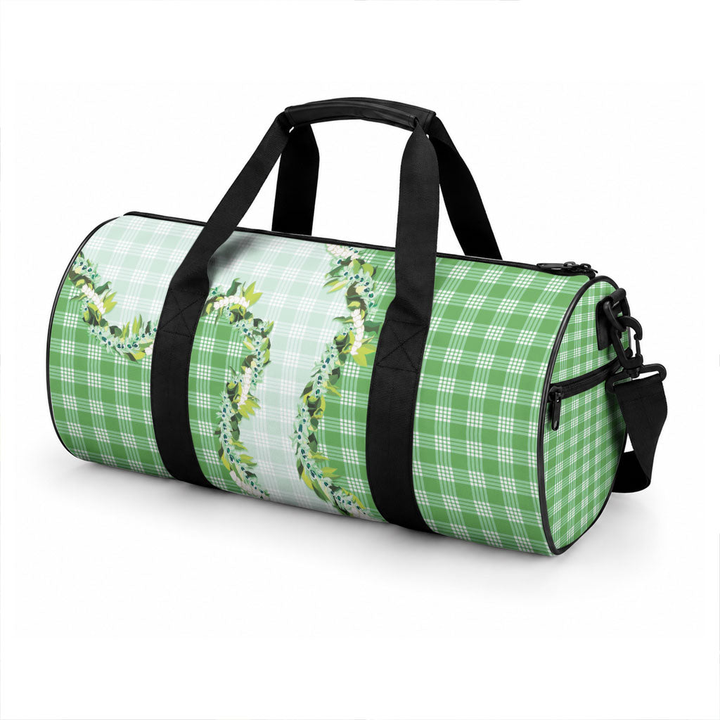 Green Hawaii Palaka Duffle Bag Maile Pikake Honohono Orchid Lei LT05 - Polynesian Pride