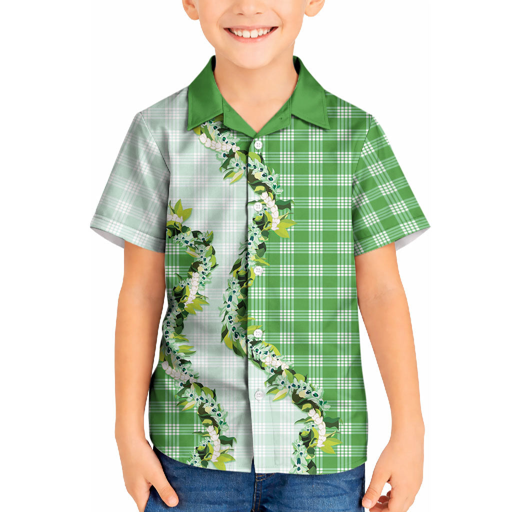 Green Hawaii Palaka Kid Hawaiian Shirt Maile Pikake Honohono Orchid Lei LT05 Kid Green - Polynesian Pride