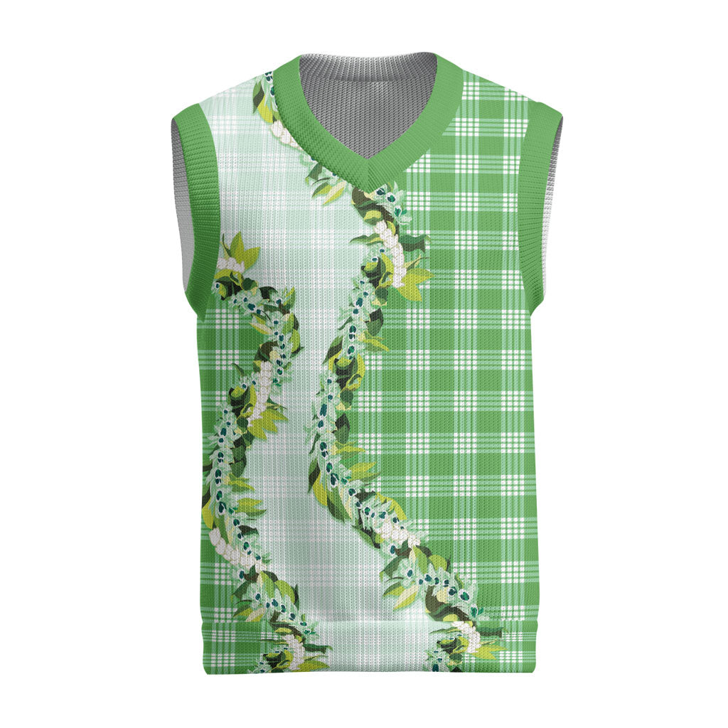 Green Hawaii Palaka Christmas Knitted V-Neck Vest Maile Pikake Honohono Orchid Lei LT05 Green - Polynesian Pride