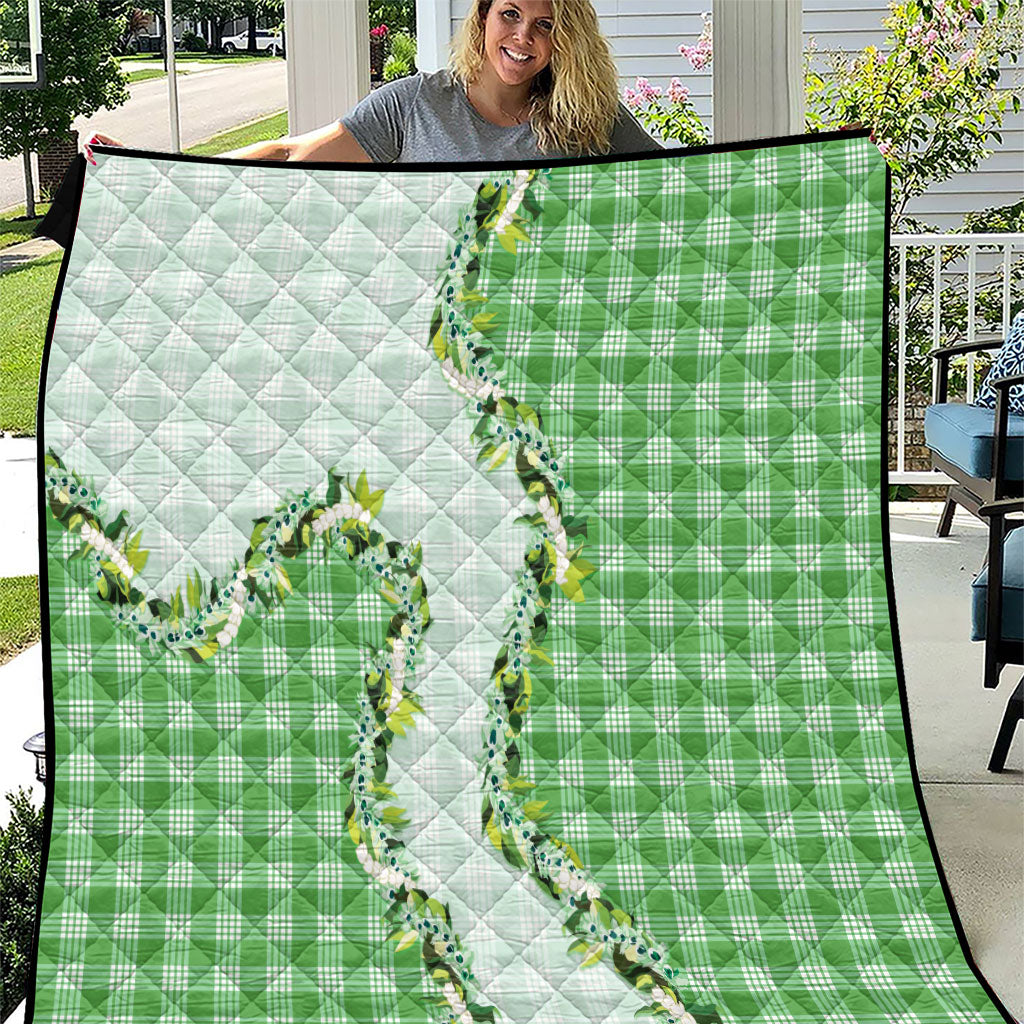 Green Hawaii Palaka Quilt Maile Pikake Honohono Orchid Lei LT05 Green - Polynesian Pride