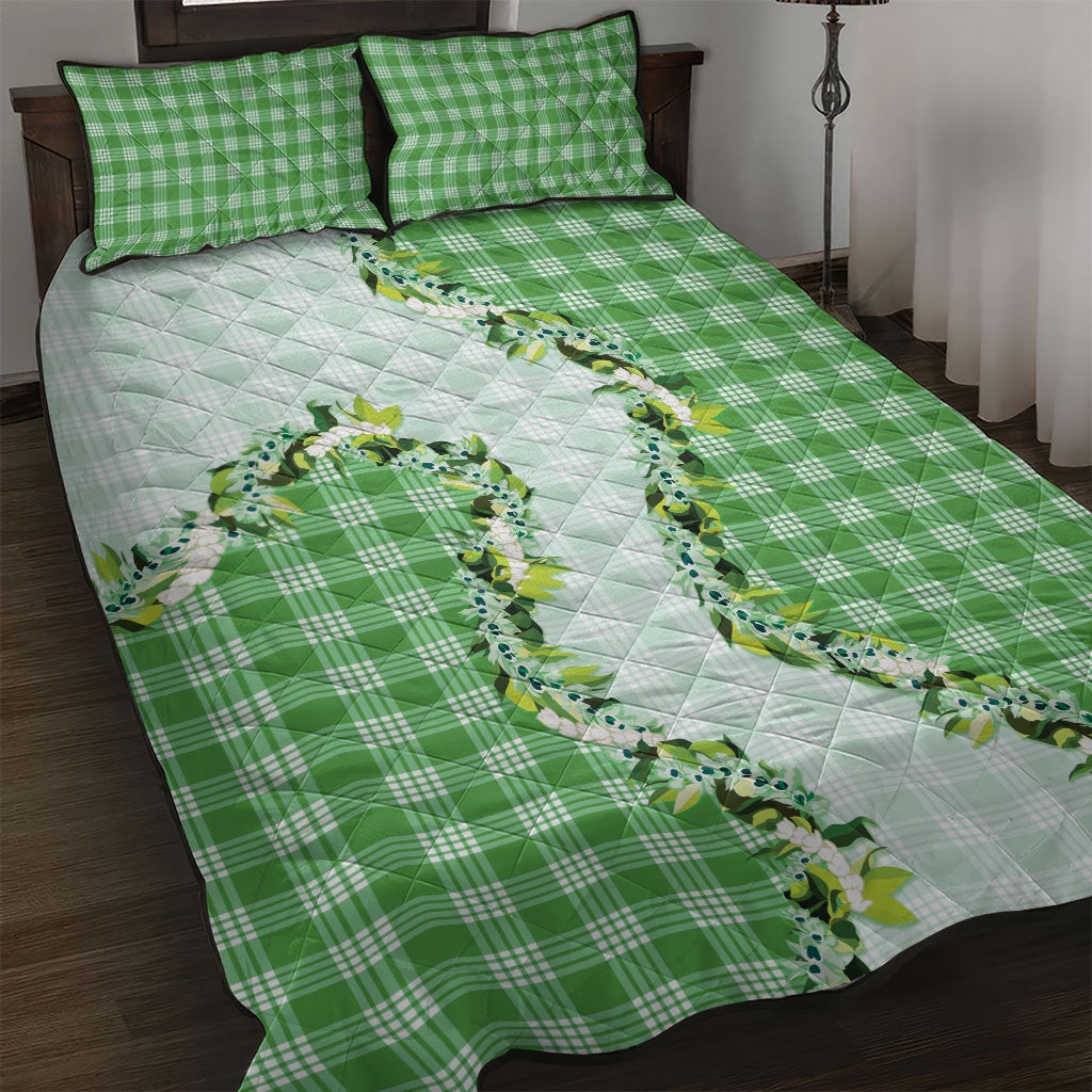 Green Hawaii Palaka Quilt Bed Set Maile Pikake Honohono Orchid Lei LT05 Green - Polynesian Pride