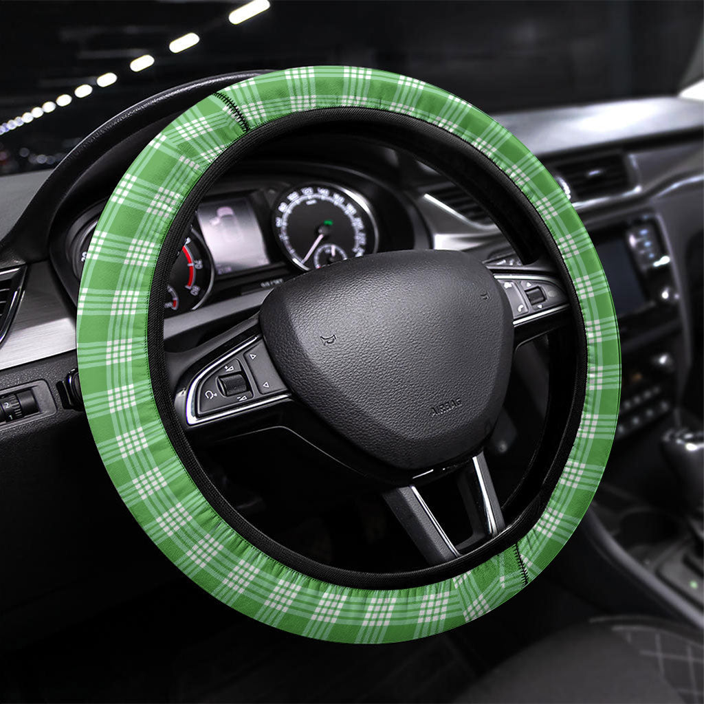 Green Hawaii Palaka Steering Wheel Cover Maile Pikake Honohono Orchid Lei LT05 Universal Fit Green - Polynesian Pride