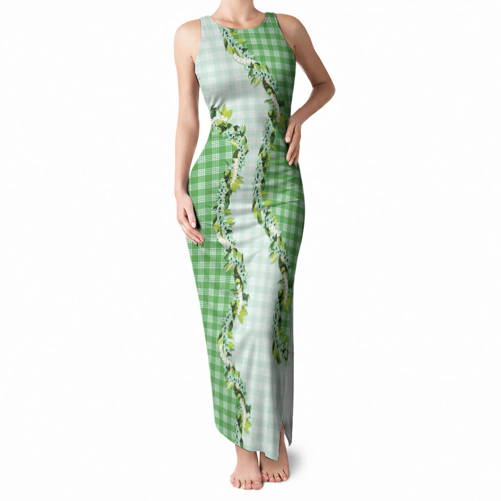 Green Hawaii Palaka Tank Maxi Dress Maile Pikake Honohono Orchid Lei LT05 Women Green - Polynesian Pride