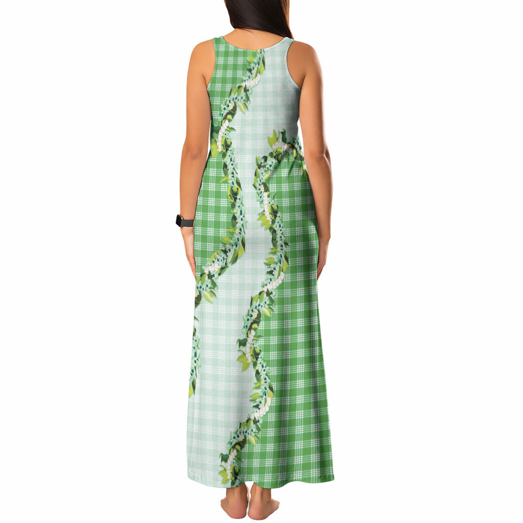 Green Hawaii Palaka Tank Maxi Dress Maile Pikake Honohono Orchid Lei LT05 - Polynesian Pride