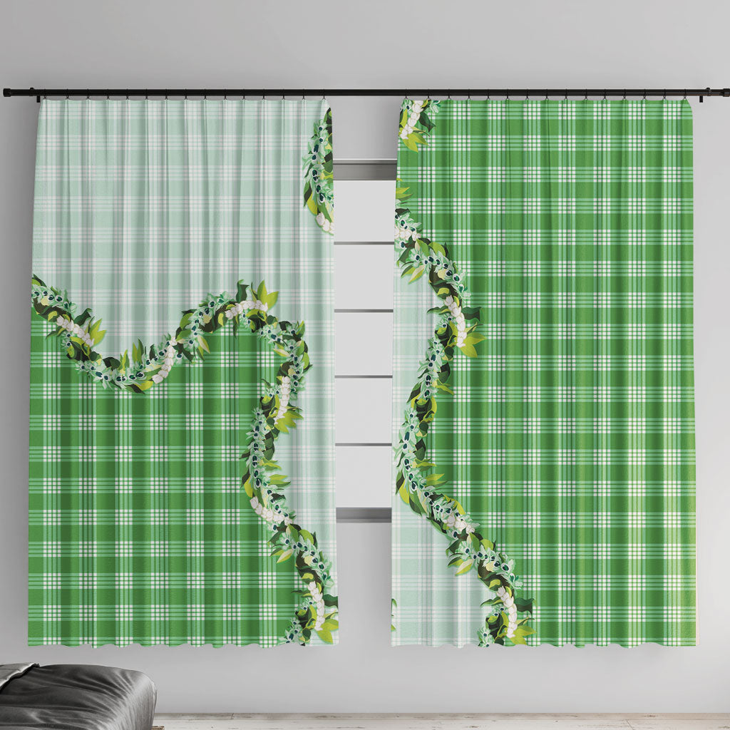 Green Hawaii Palaka Window Curtain Maile Pikake Honohono Orchid Lei LT05 With Hooks Green - Polynesian Pride