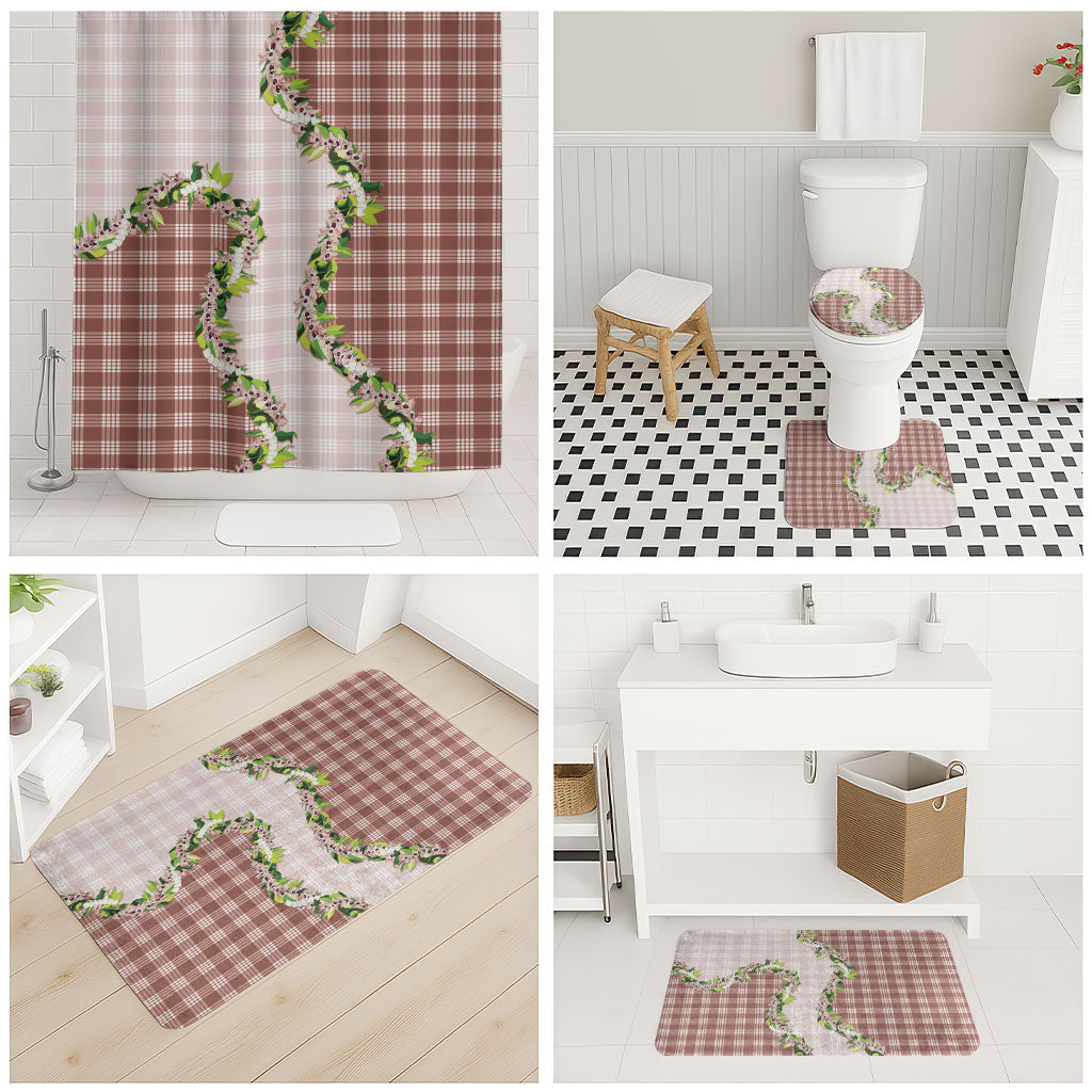 Mocha Hawaii Palaka Bathroom Set Maile Pikake Honohono Orchid Lei LT05 - Polynesian Pride