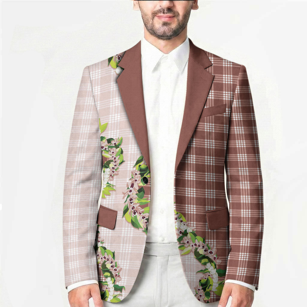 Mocha Hawaii Palaka Blazer Maile Pikake Honohono Orchid Lei LT05 - Polynesian Pride