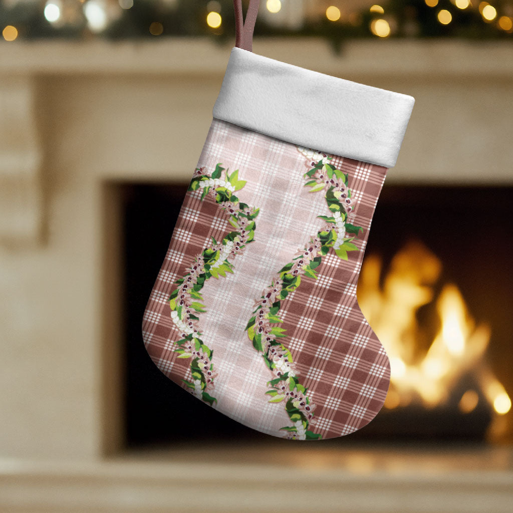 Mocha Hawaii Palaka Christmas Stocking Maile Pikake Honohono Orchid Lei LT05 Set of 2 Mocha - Polynesian Pride