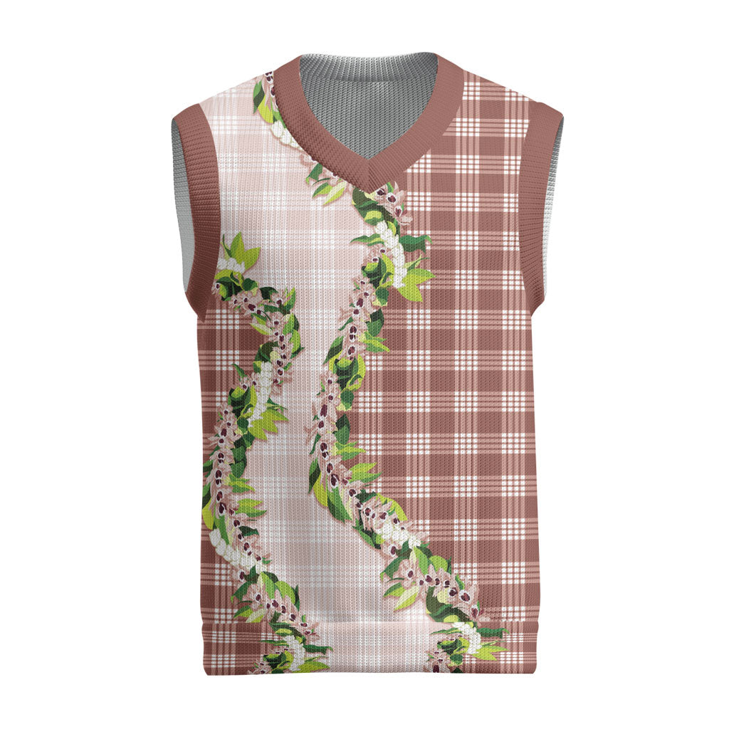 Mocha Hawaii Palaka Christmas Knitted V-Neck Vest Maile Pikake Honohono Orchid Lei LT05 Mocha - Polynesian Pride