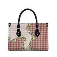 Mocha Hawaii Palaka Leather Bag Maile Pikake Honohono Orchid Lei LT05 - Polynesian Pride