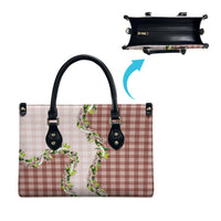 Mocha Hawaii Palaka Leather Bag Maile Pikake Honohono Orchid Lei LT05 - Polynesian Pride