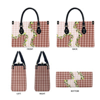 Mocha Hawaii Palaka Leather Bag Maile Pikake Honohono Orchid Lei LT05 - Polynesian Pride