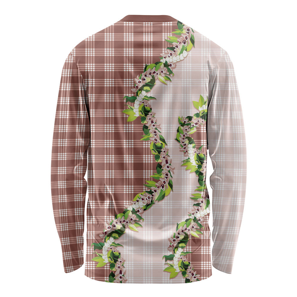 Mocha Hawaii Palaka Long Sleeve Shirt Maile Pikake Honohono Orchid Lei LT05 - Polynesian Pride