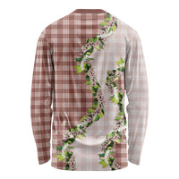 Mocha Hawaii Palaka Long Sleeve Shirt Maile Pikake Honohono Orchid Lei LT05 - Polynesian Pride