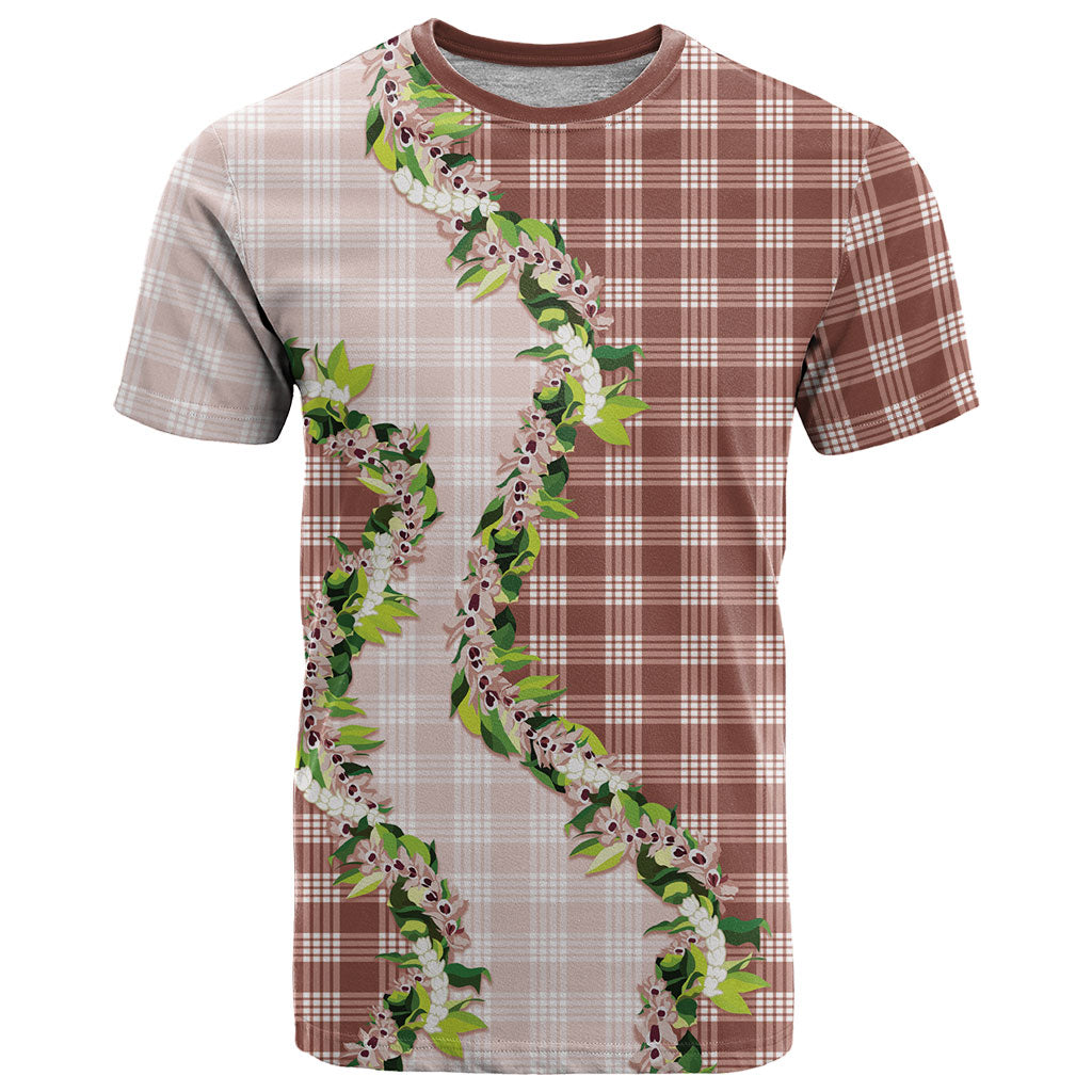 Mocha Hawaii Palaka T Shirt Maile Pikake Honohono Orchid Lei LT05 Mocha - Polynesian Pride